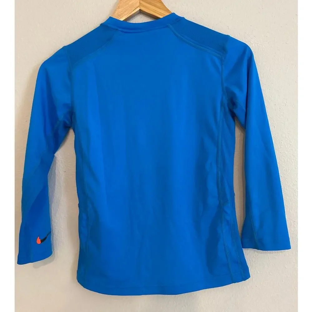 Nike Boys Dri-Fit Long Sleeve Tee Neon Blue Orange Small